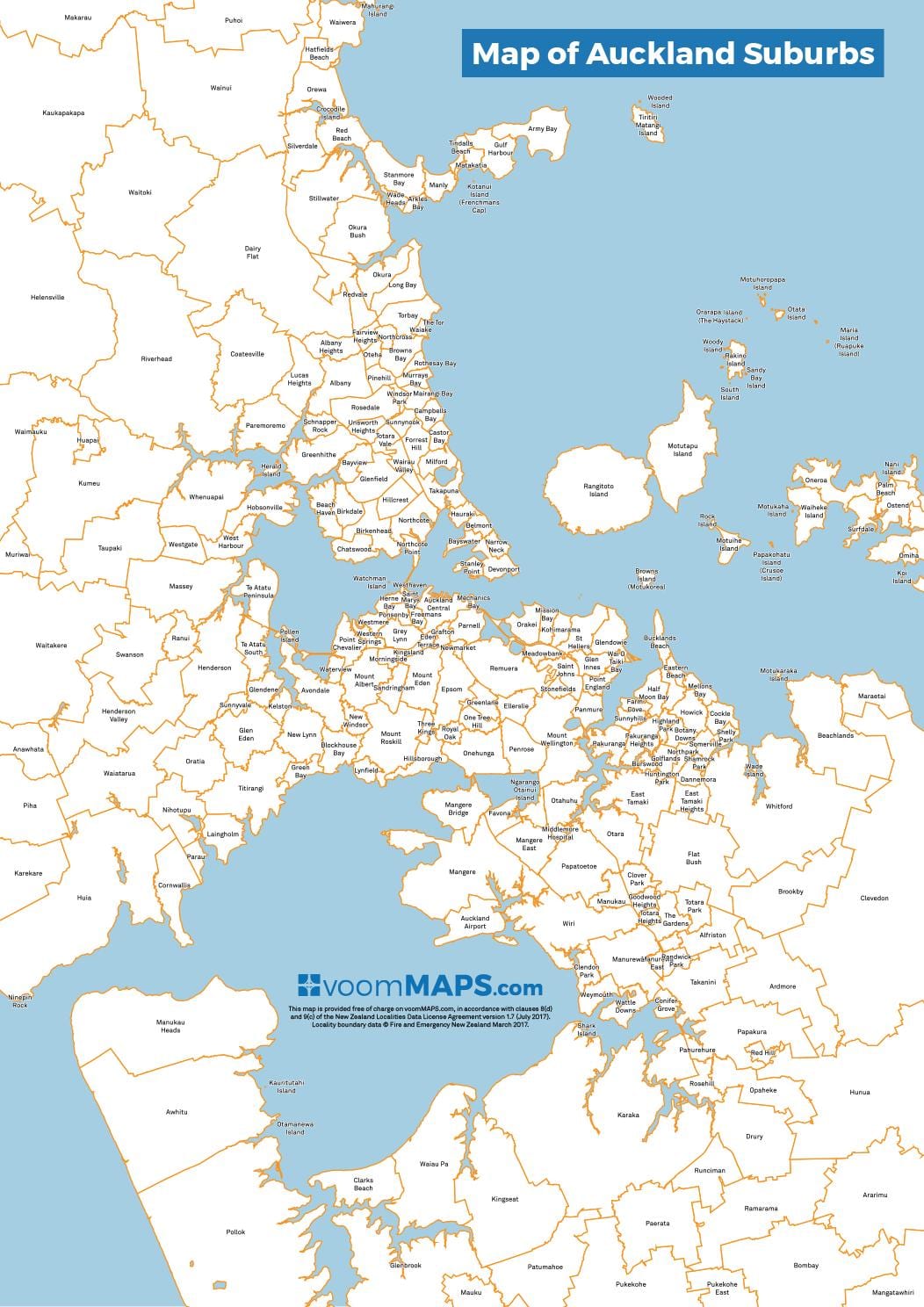 carte de la banlieue d'Auckland