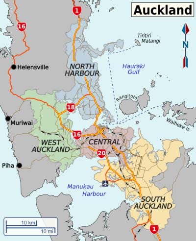 la carte de Auckland districts