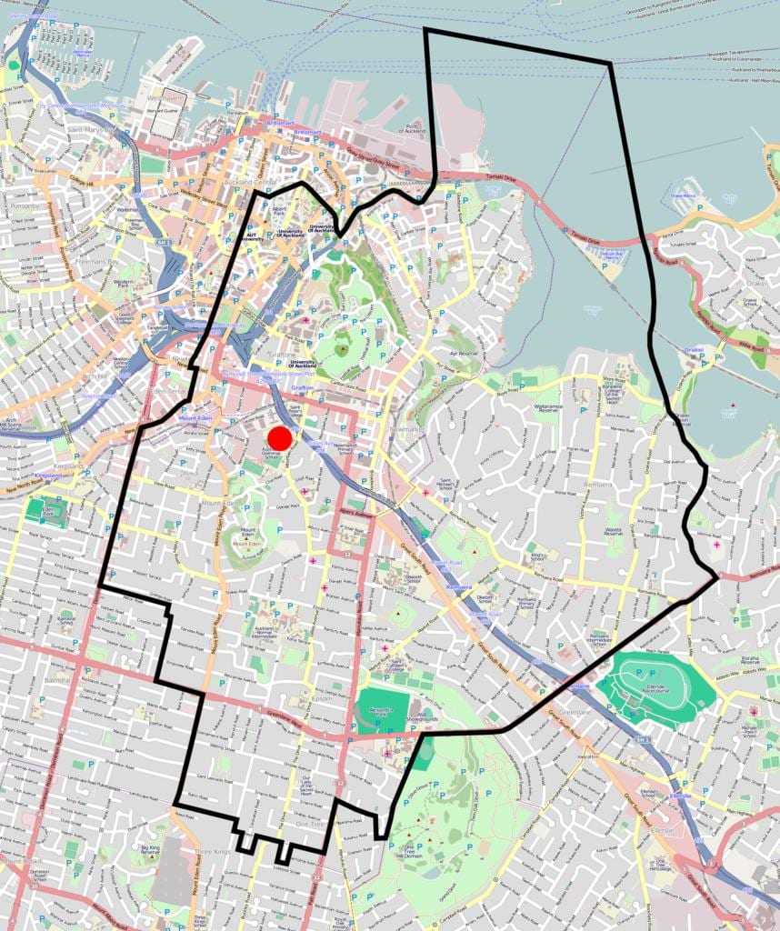 Auckland Grammar school de la carte des zones