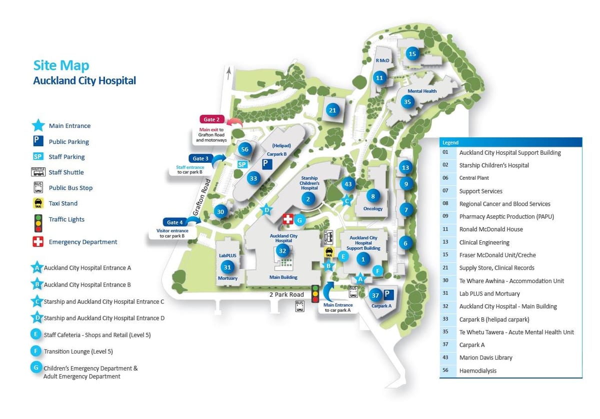 la carte de Auckland à l'hôpital