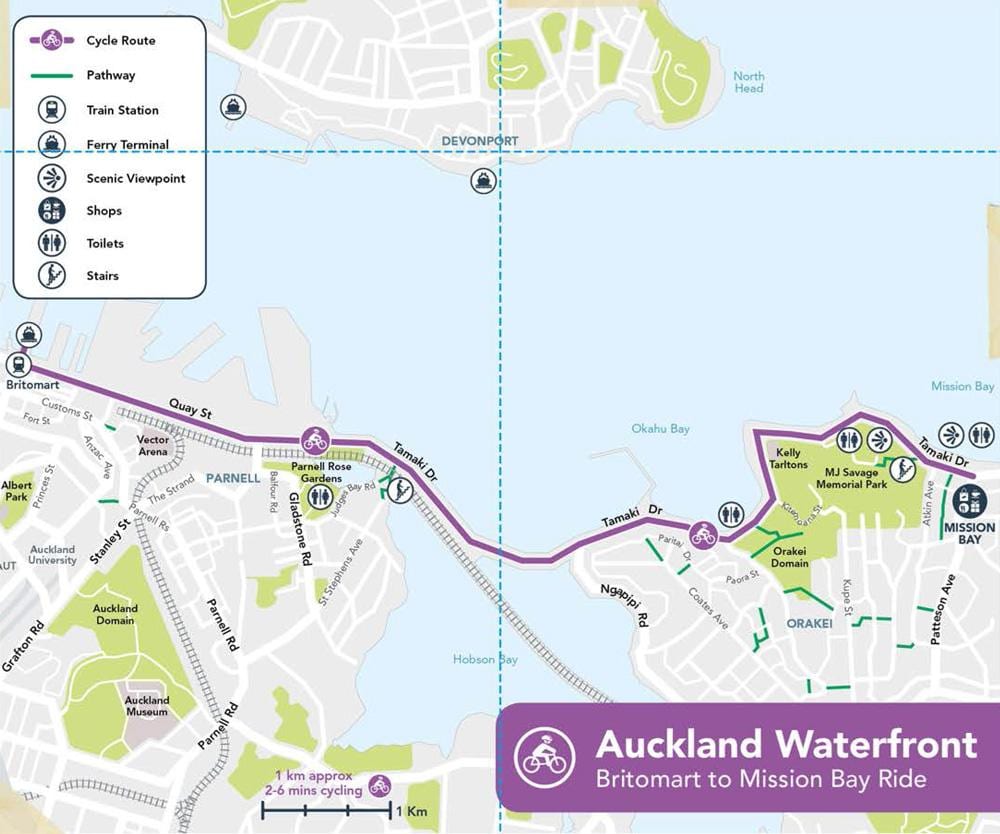 rose de pistes cyclables Auckland carte