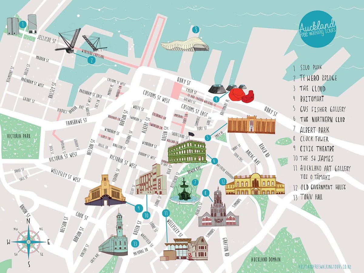 La ville d'Auckland promenades carte
