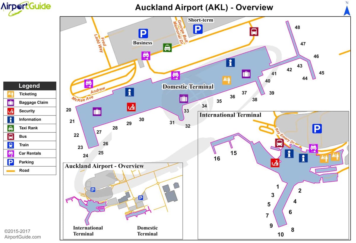 L'aéroport international d'Auckland carte