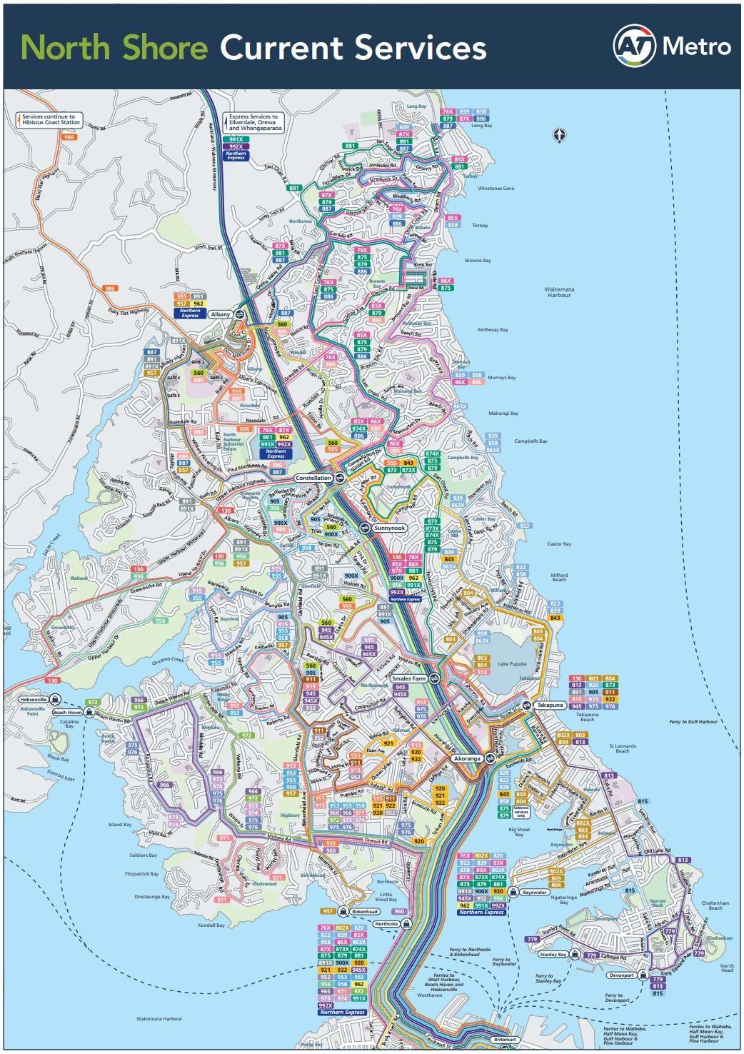 carte de la côte nord de Auckland
