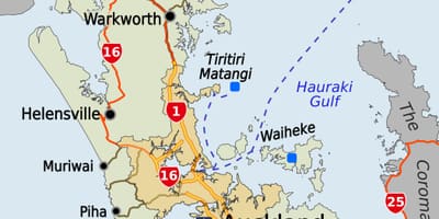 Carte de la région d'Auckland